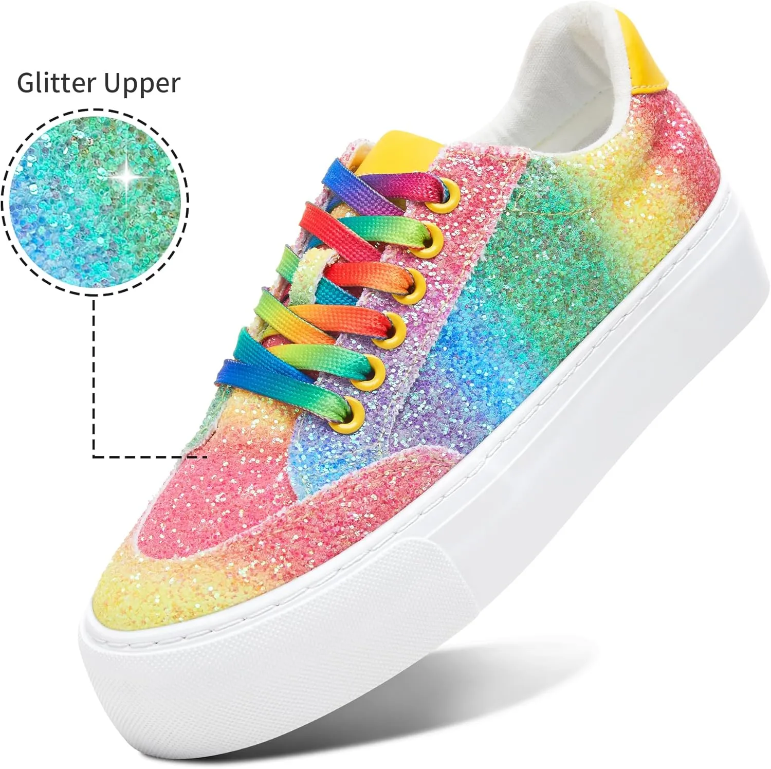 Jeekopeg Glitter Platform Sneakers Women Casual Sequin Sparkly Shoes Bling Thick Sole Walking Shoes Shiny Sequin Wedding Sneakers for Lady