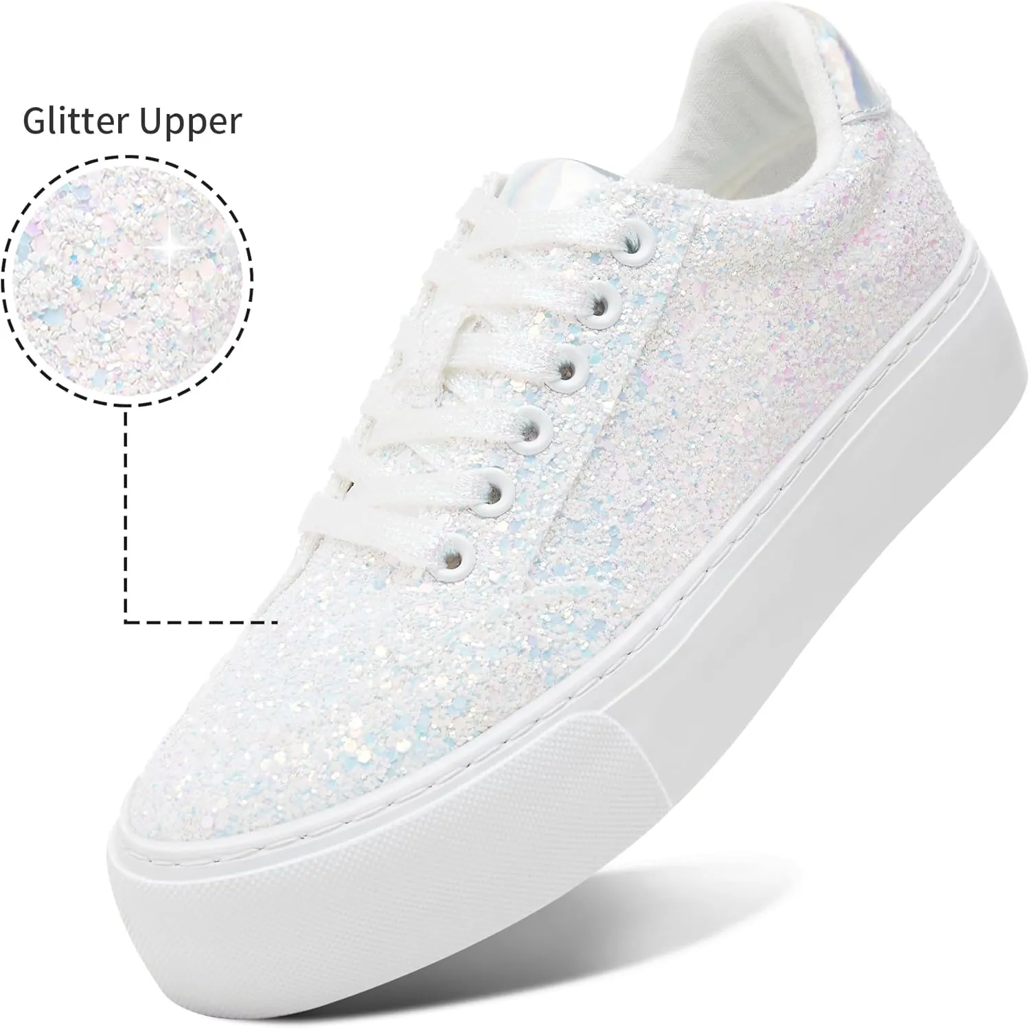 Jeekopeg Glitter Platform Sneakers Women Casual Sequin Sparkly Shoes Bling Thick Sole Walking Shoes Shiny Sequin Wedding Sneakers for Lady
