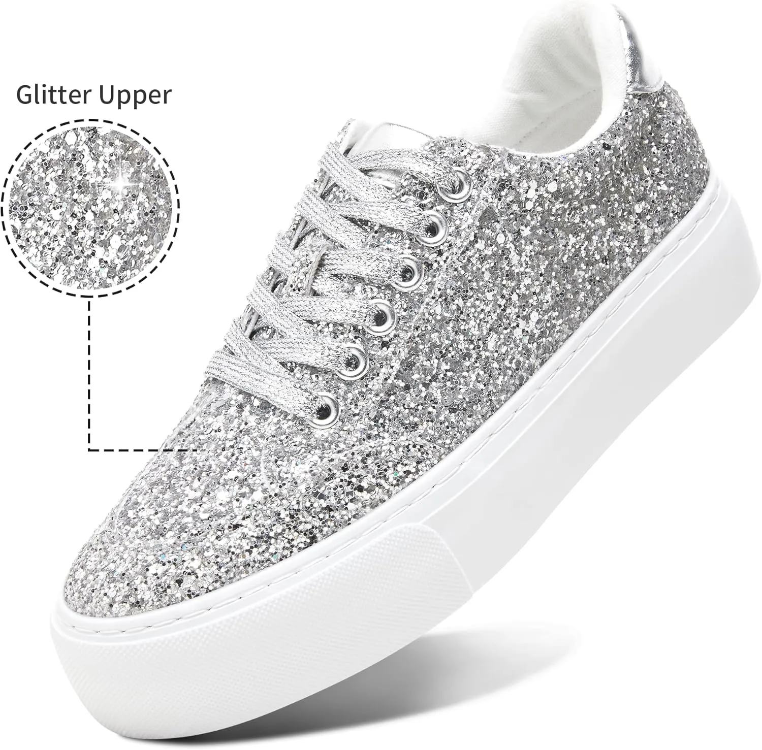 Jeekopeg Glitter Platform Sneakers Women Casual Sequin Sparkly Shoes Bling Thick Sole Walking Shoes Shiny Sequin Wedding Sneakers for Lady
