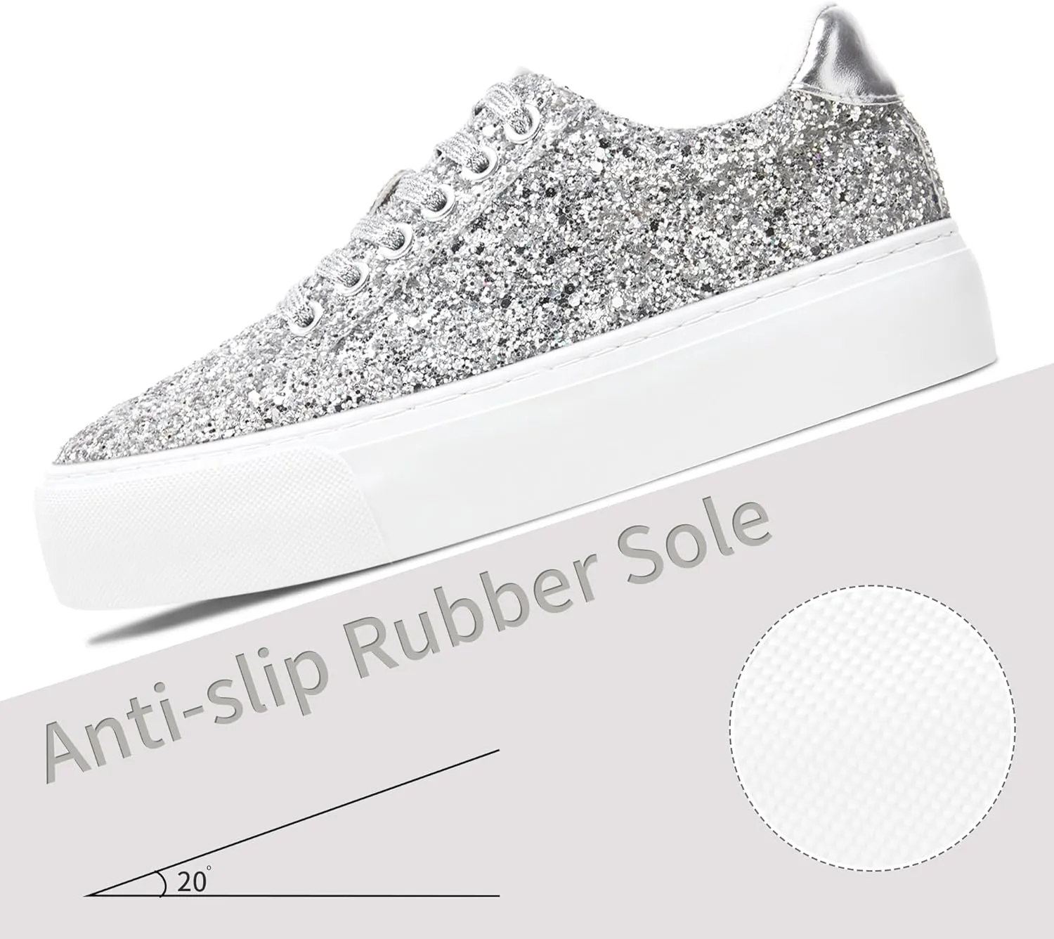 Jeekopeg Glitter Platform Sneakers Women Casual Sequin Sparkly Shoes Bling Thick Sole Walking Shoes Shiny Sequin Wedding Sneakers for Lady