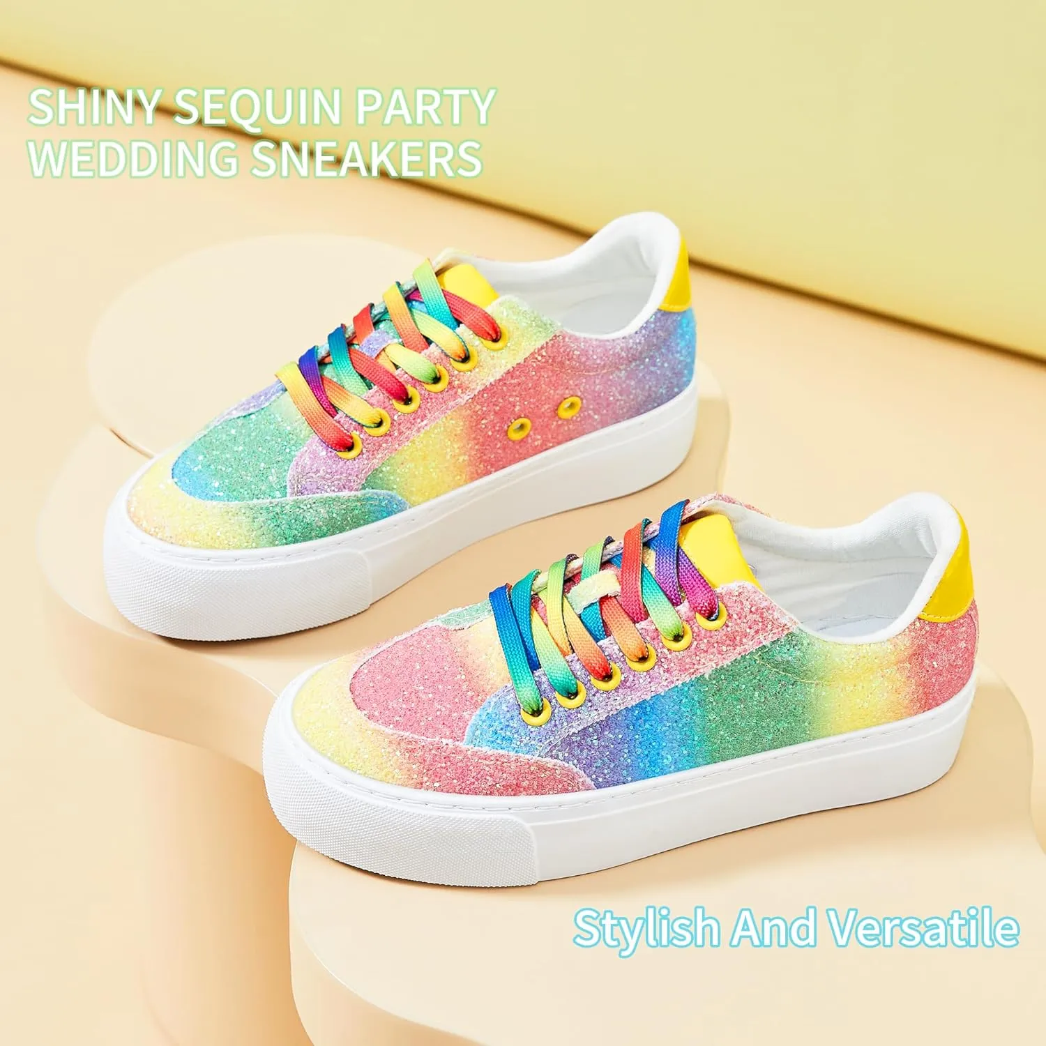 Jeekopeg Glitter Platform Sneakers Women Casual Sequin Sparkly Shoes Bling Thick Sole Walking Shoes Shiny Sequin Wedding Sneakers for Lady