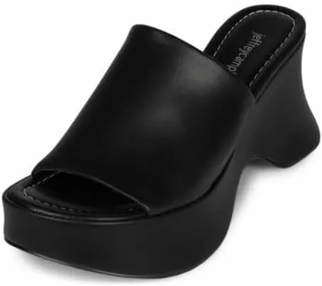 Jeffrey Campbell 6Teen-2 Black Mesh Slip On Open Toe Chunky Wedge Heeled Sandals