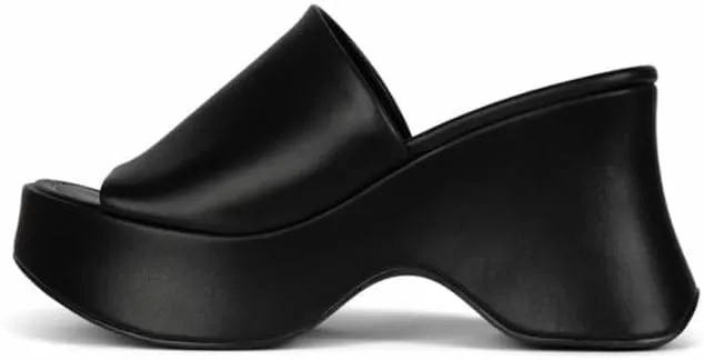 Jeffrey Campbell 6Teen-2 Black Mesh Slip On Open Toe Chunky Wedge Heeled Sandals