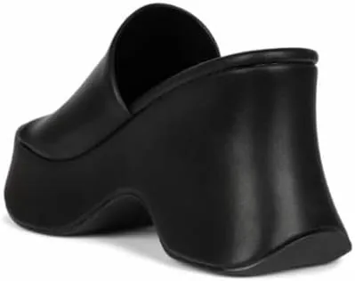 Jeffrey Campbell 6Teen-2 Black Mesh Slip On Open Toe Chunky Wedge Heeled Sandals