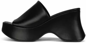 Jeffrey Campbell 6Teen-2 Black Mesh Slip On Open Toe Chunky Wedge Heeled Sandals