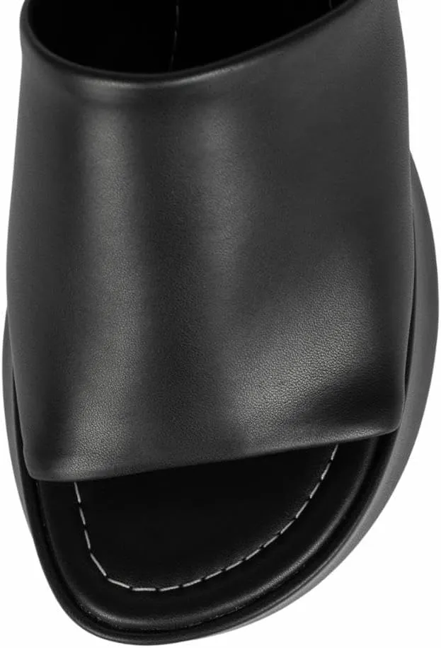 Jeffrey Campbell 6Teen-2 Black Mesh Slip On Open Toe Chunky Wedge Heeled Sandals