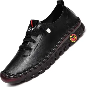JishinGal Women's Slip on Loafers Round Toe Soft Leather Flat Shoes Comfortable Walking Shoes