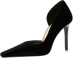JOEupin Women Formal Stiletto High Heels Pumps Pointed Toe Velvet Slide Office Wedding Lady Party Dress Shoes 4Inch