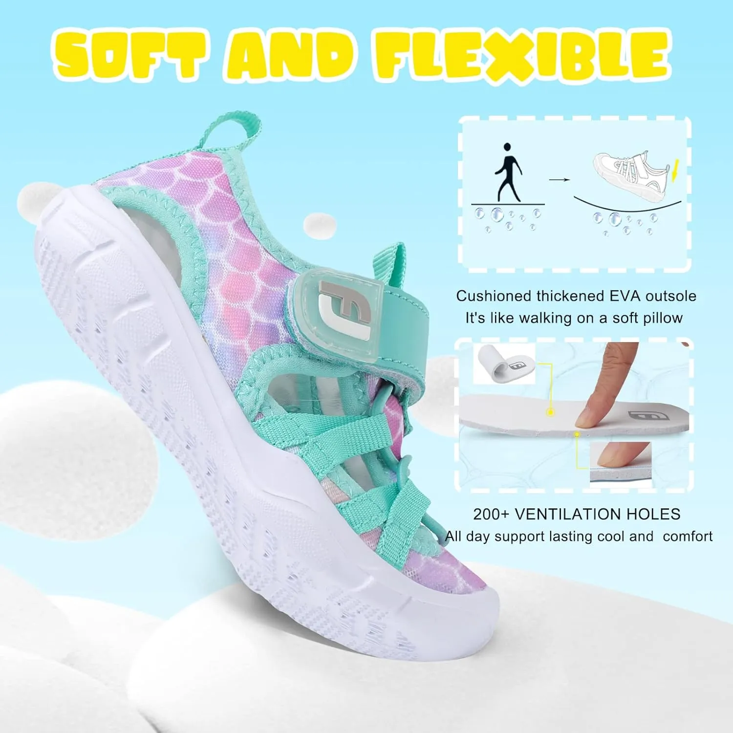 JOINFREE Toddler Boys Girls Water Shoes Breathable Qucik Dry Sport Beach Sandals Lightweight Barefoot Flexible