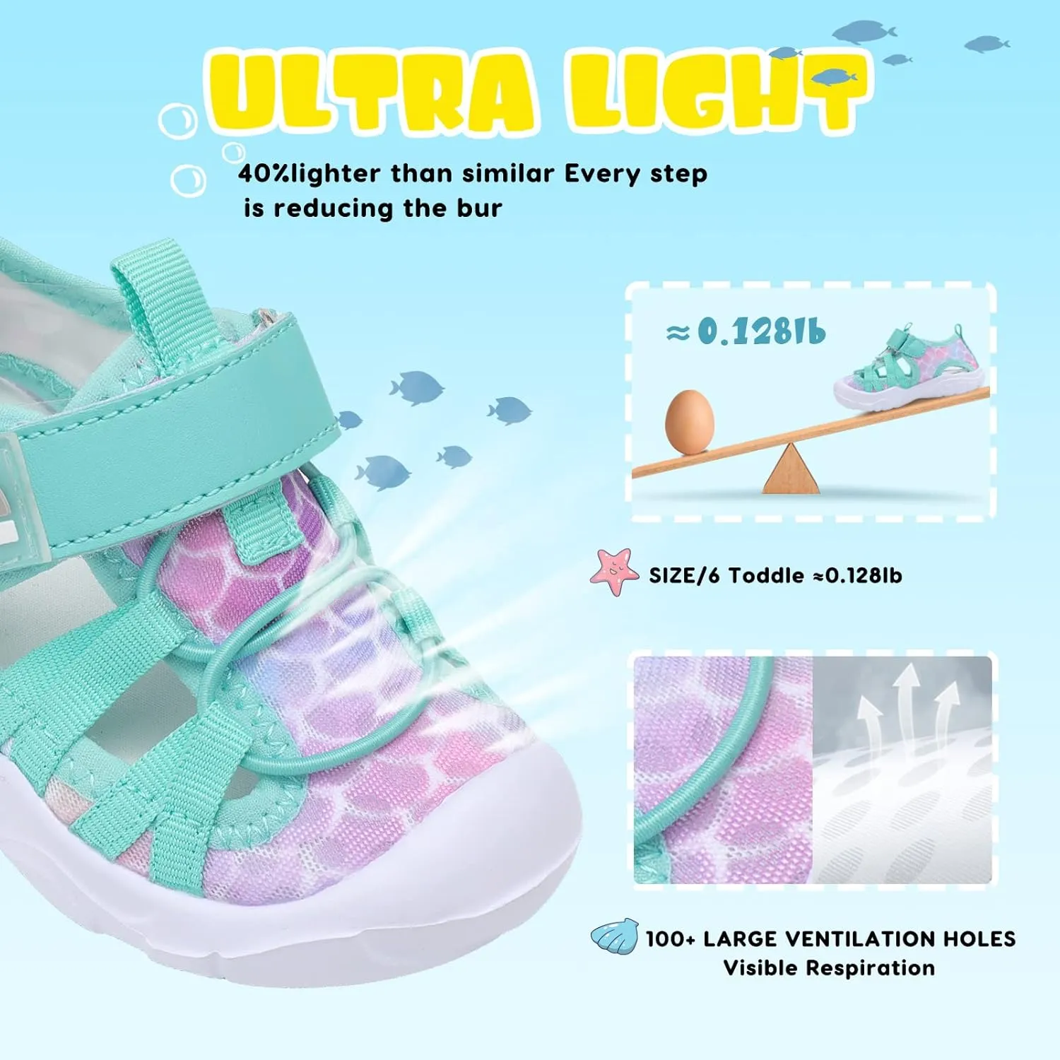 JOINFREE Toddler Boys Girls Water Shoes Breathable Qucik Dry Sport Beach Sandals Lightweight Barefoot Flexible