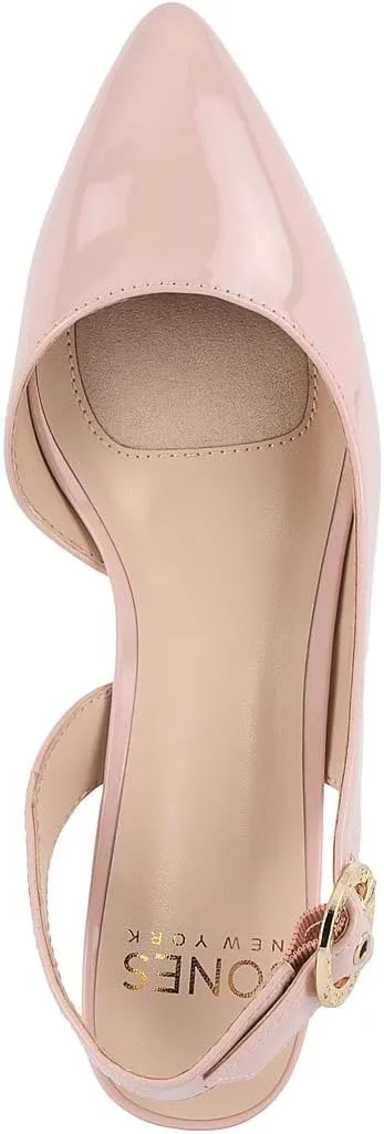 Jones New York Women's Patent Slingback Heeled Sandals | Block Heel Dress Shoes with Buckle | Open-Toe/Closed-Toe Elegant & Comfortable Footwear for Formal Events, Parties & Weddings