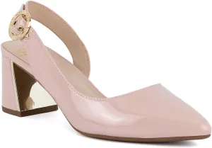 Jones New York Women's Patent Slingback Heeled Sandals | Block Heel Dress Shoes with Buckle | Open-Toe/Closed-Toe Elegant & Comfortable Footwear for Formal Events, Parties & Weddings