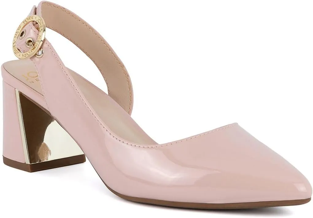 Jones New York Women's Patent Slingback Heeled Sandals | Block Heel Dress Shoes with Buckle | Open-Toe/Closed-Toe Elegant & Comfortable Footwear for Formal Events, Parties & Weddings