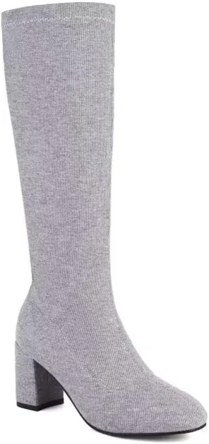 Joojaky Woman Fashion Block Heel Knee High Boots Stilettos Chunky Heel Elastic Sock Boots