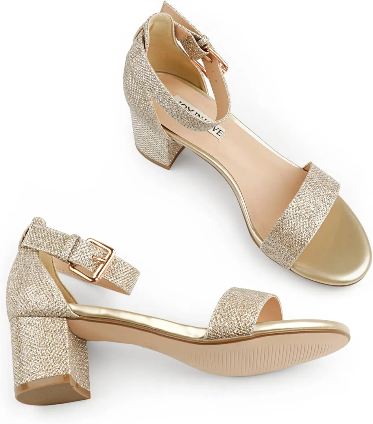 JOY IN LOVE Women's Chunky Low Heels Ankle Strap Open Toe Block Heel Sandals