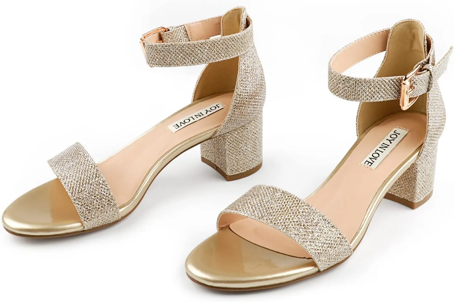 JOY IN LOVE Women's Chunky Low Heels Ankle Strap Open Toe Block Heel Sandals