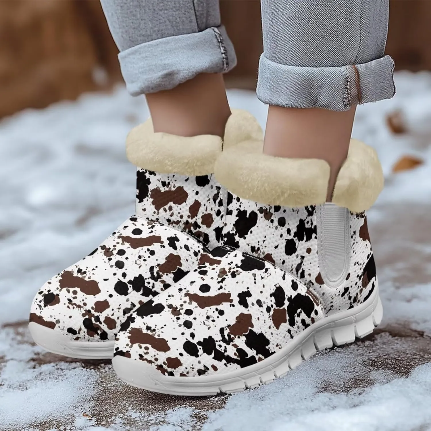 JoyLamoria Unisex Winter Snow Boots Non Slip Ankle Boots Slip On Comfy Walking Boots Foot Wear Arch Support