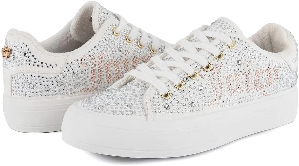 Juicy Couture Women's Classic Lace-Up & Sparkle Pearl Sneakers - Casual Chic, Bling, and Bedazzled
