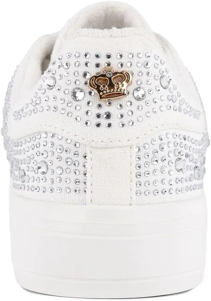 Juicy Couture Women's Classic Lace-Up & Sparkle Pearl Sneakers - Casual Chic, Bling, and Bedazzled