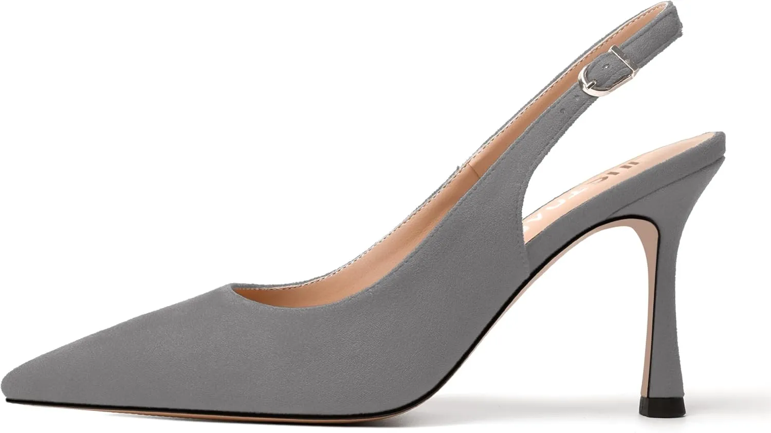 JUSTDANNI Womens Slingback Suede Pointed Toe Wedding Dress Buckle Comfortable Stiletto High Heel Pumps Shoes 3.3 Inch