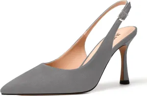 JUSTDANNI Womens Slingback Suede Pointed Toe Wedding Dress Buckle Comfortable Stiletto High Heel Pumps Shoes 3.3 Inch