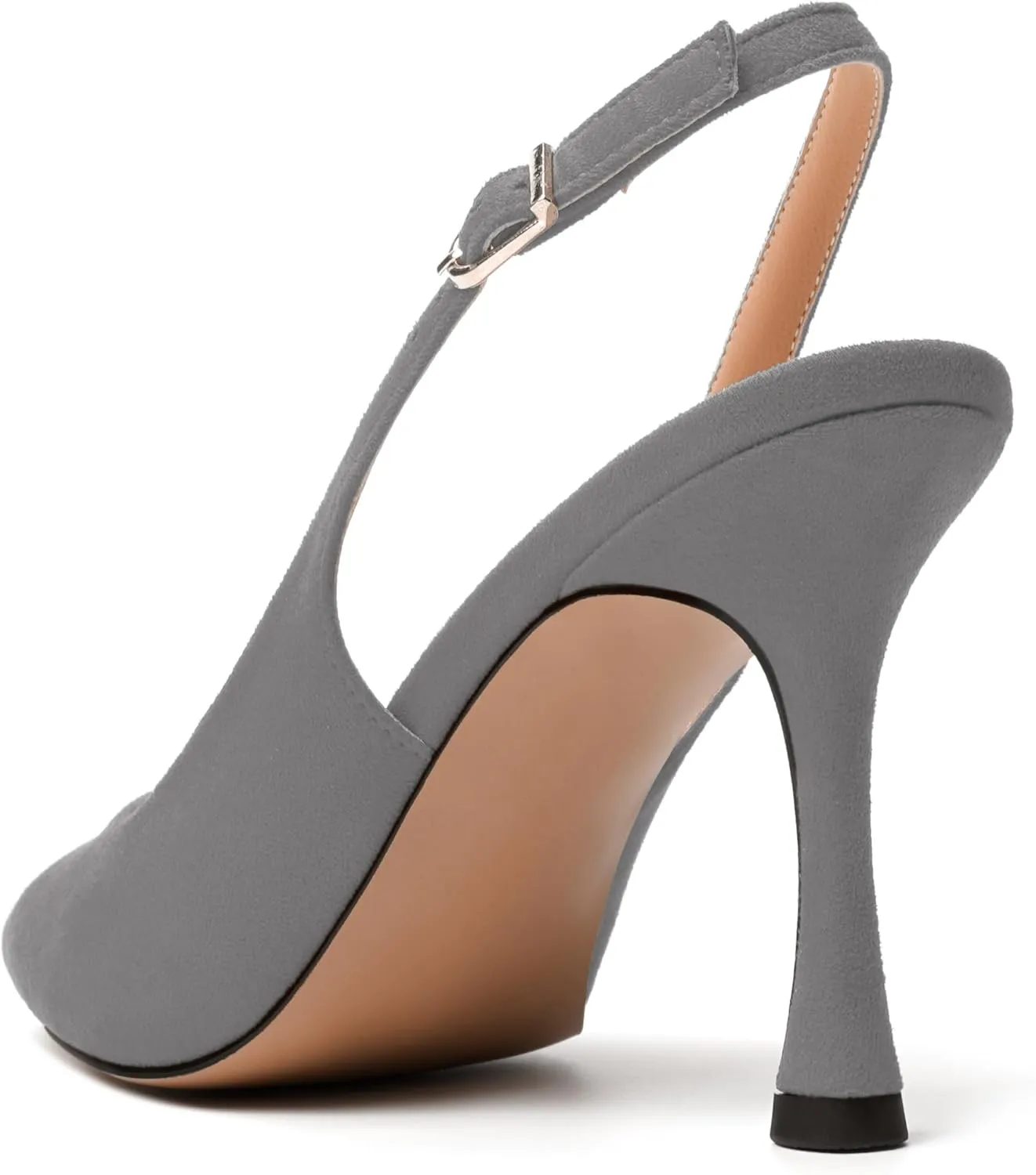 JUSTDANNI Womens Slingback Suede Pointed Toe Wedding Dress Buckle Comfortable Stiletto High Heel Pumps Shoes 3.3 Inch