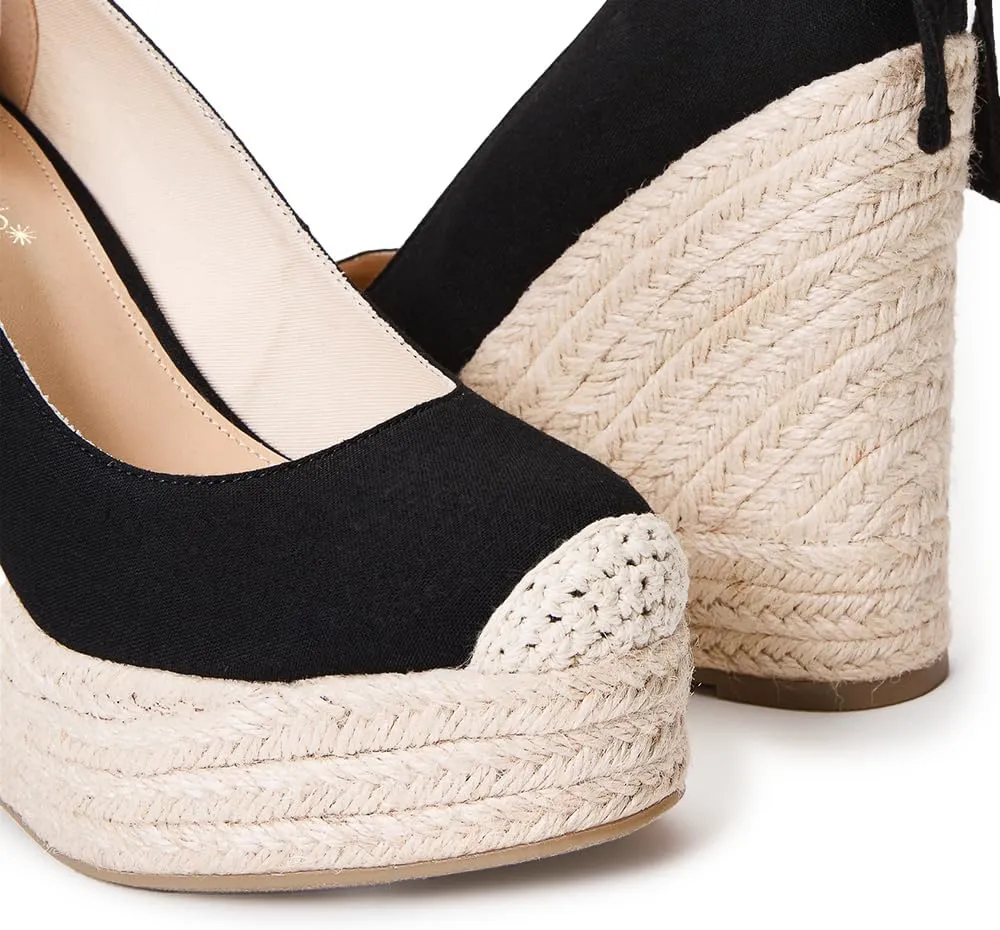 JustFab Wedge Sandals for Women Platform High Heels Summer Mule Open Toe Espadrille Wedges Slip on Comfortable Soft Arch Support Sandals