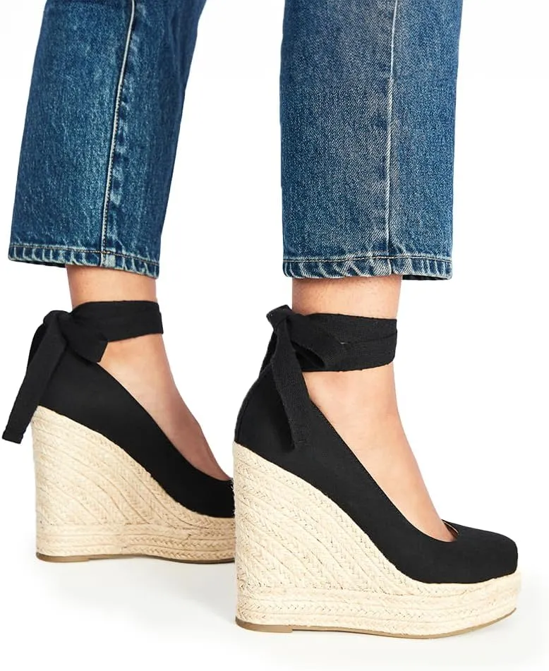 JustFab Wedge Sandals for Women Platform High Heels Summer Mule Open Toe Espadrille Wedges Slip on Comfortable Soft Arch Support Sandals