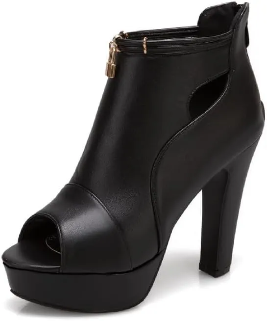 KAGAA peep Toe Zip Platform 3.5 cm Women Pumps,Block Heel high Heel 12 cm Handmade Sandals for Women ka33-10s