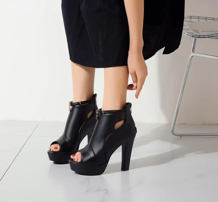 KAGAA peep Toe Zip Platform 3.5 cm Women Pumps,Block Heel high Heel 12 cm Handmade Sandals for Women ka33-10s