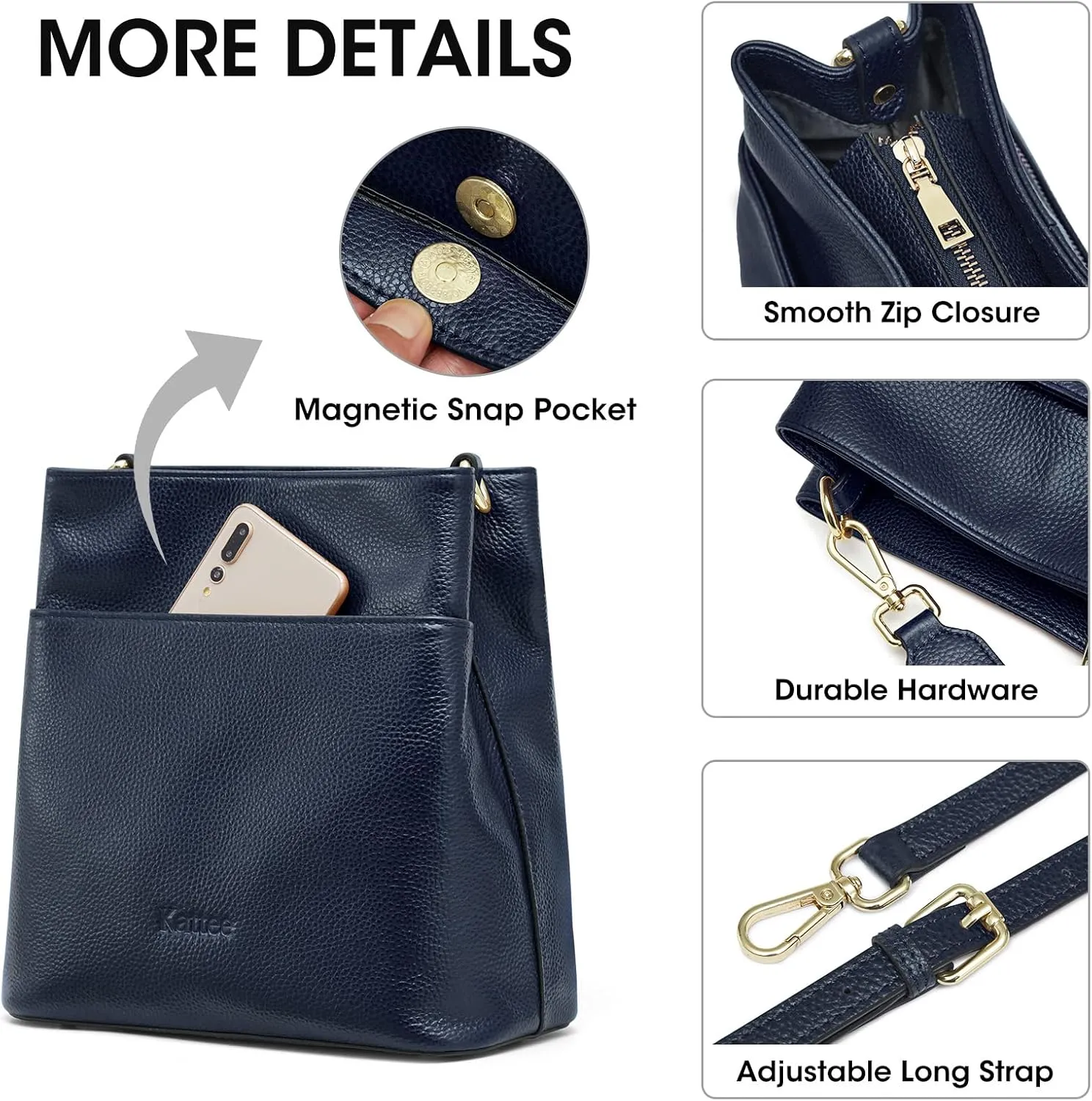 Kattee Leather Handbags for Women, Soft Shoulder Tote Crossbody Purses Bucket Bags with 2 Straps