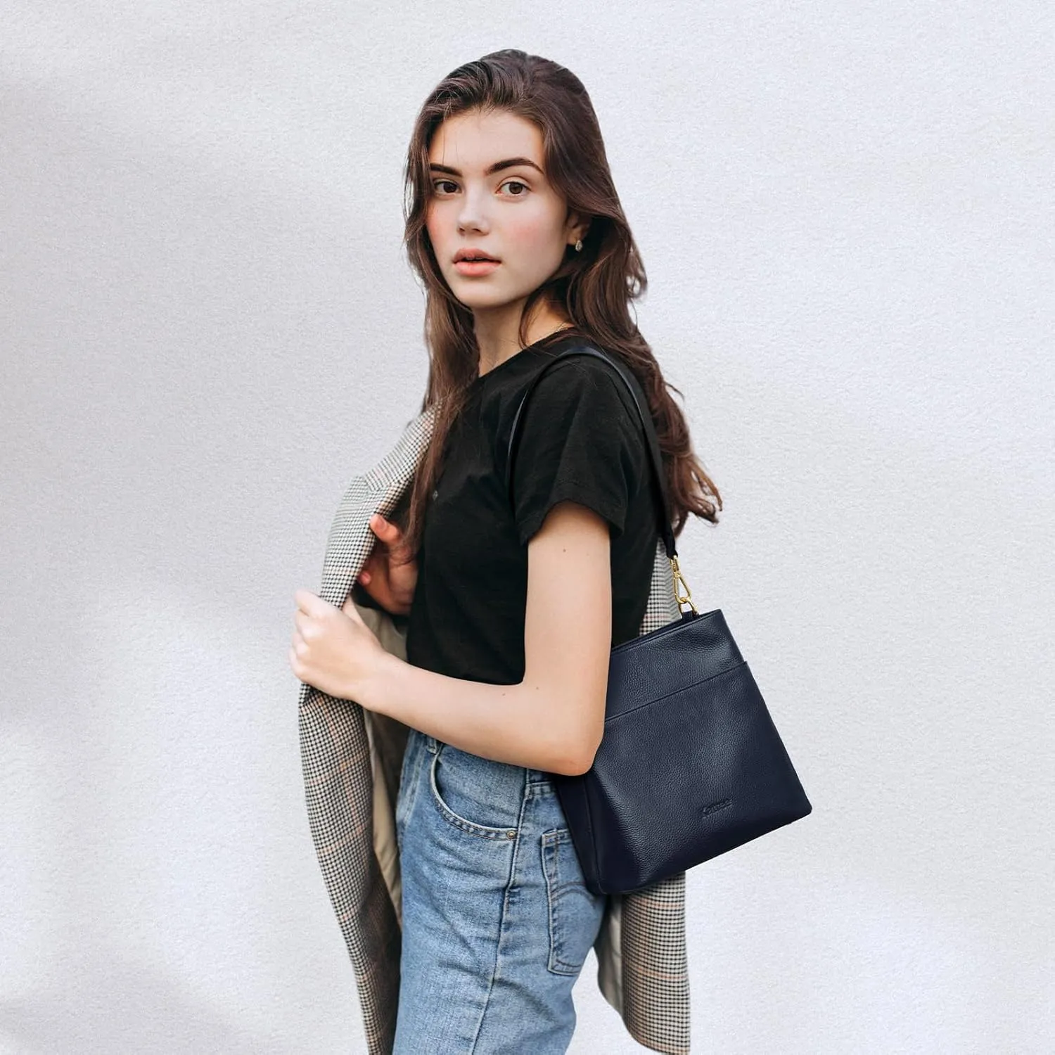 Kattee Leather Handbags for Women, Soft Shoulder Tote Crossbody Purses Bucket Bags with 2 Straps