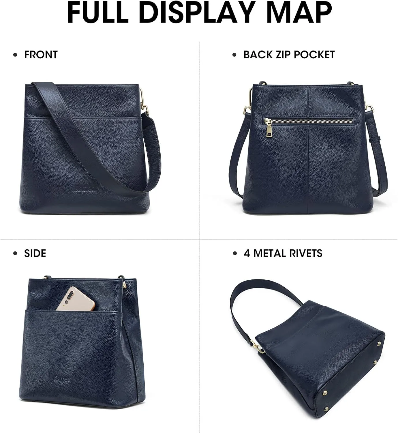 Kattee Leather Handbags for Women, Soft Shoulder Tote Crossbody Purses Bucket Bags with 2 Straps