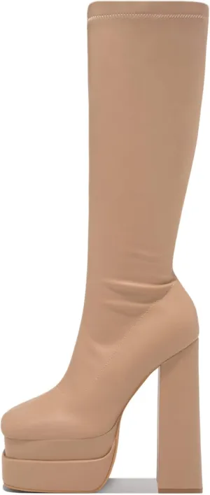 keleimusi Womens Chunky Platform Boots Knee High Block Heels Square Toe Tall Shoes