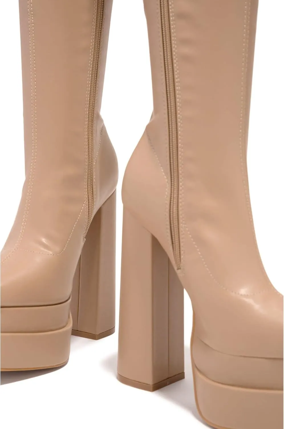 keleimusi Womens Chunky Platform Boots Knee High Block Heels Square Toe Tall Shoes