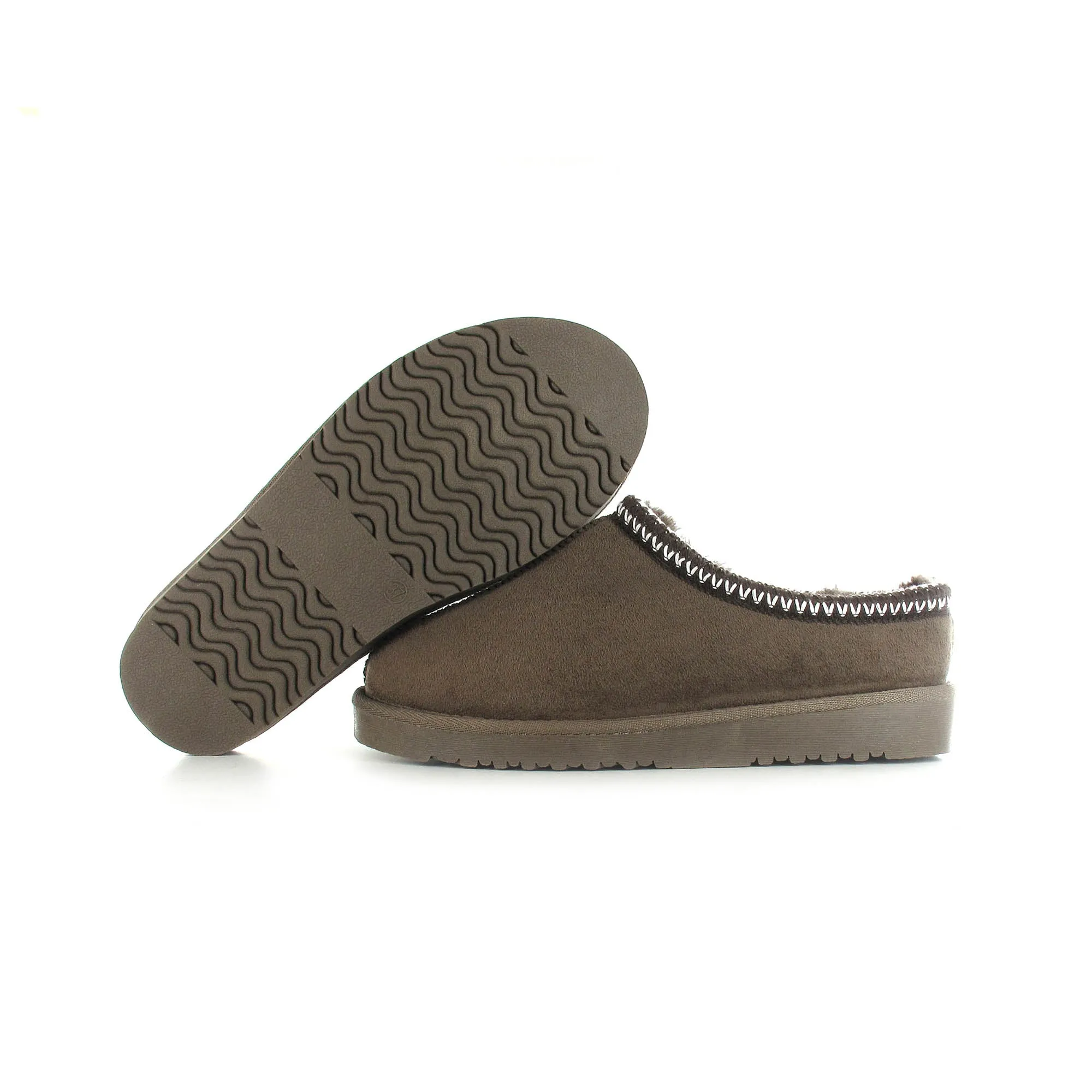 Kelly: Embroided Faux Fur Lined Mule Slippers - Mocca