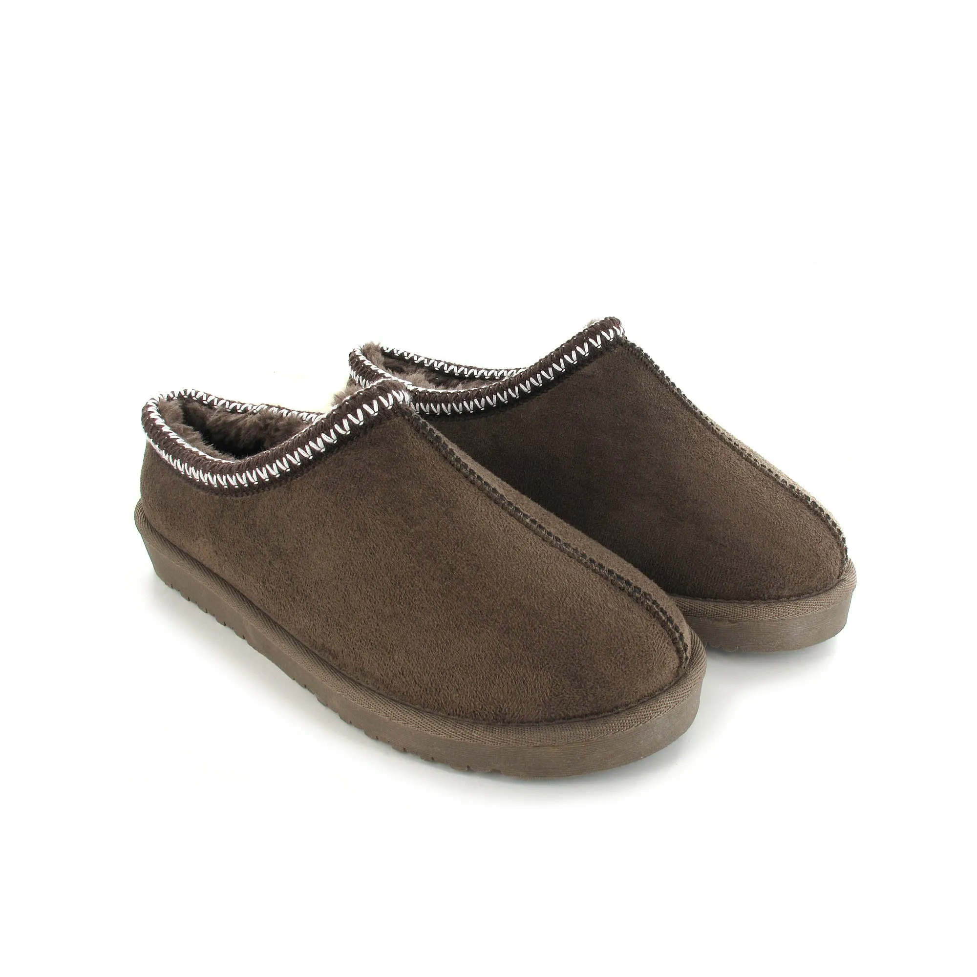 Kelly: Embroided Faux Fur Lined Mule Slippers - Mocca