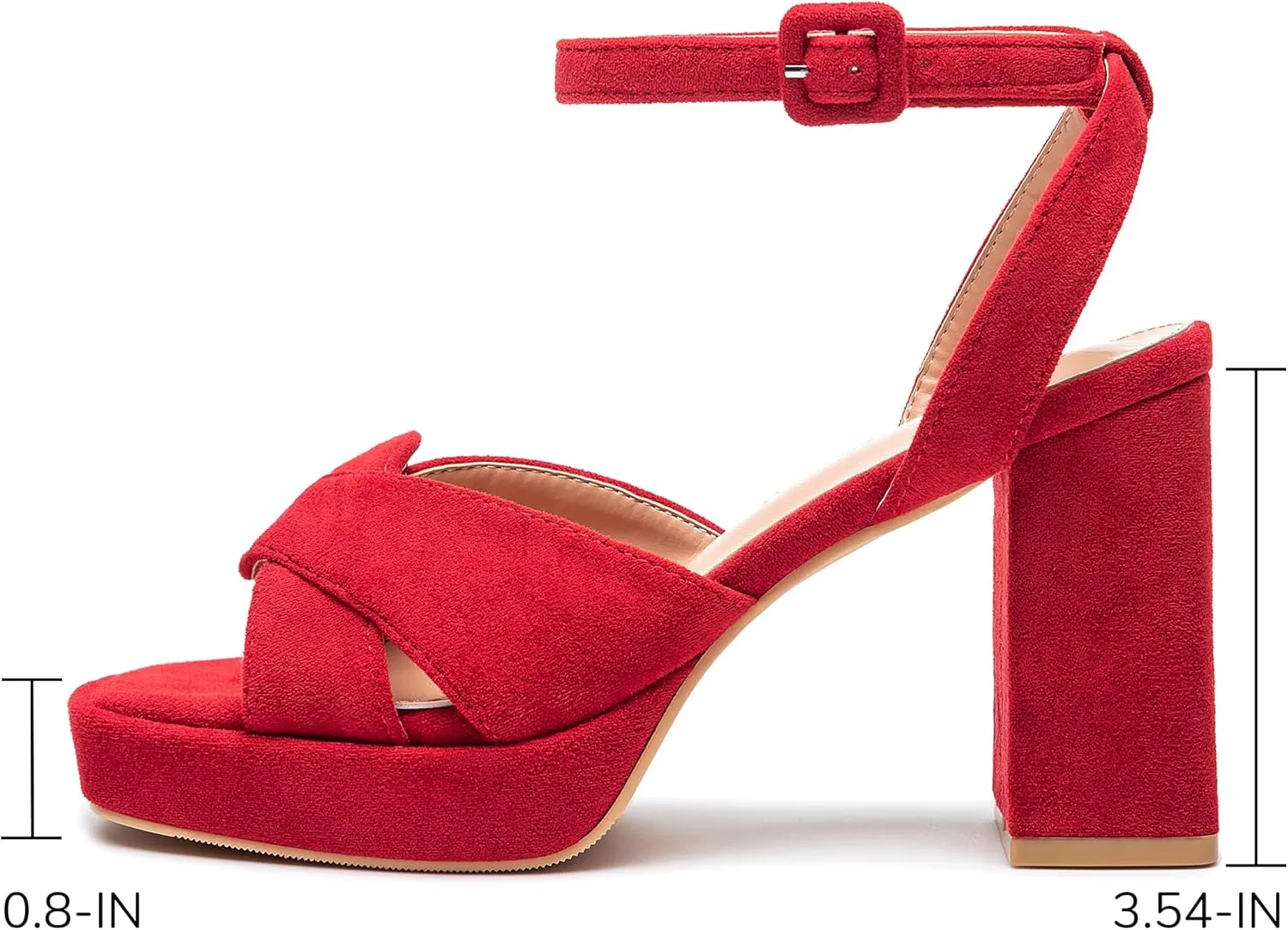 KHPAERMEI Chunky Platform Heels for Women 3.54 Inches Heeled Sandals Comfy Suede Open Toe Ankle Strap Dress High Heels Prom Wedding