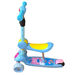 Kids Foldable 3-Wheel Tilt and Turn 2-in-1 Kick Scooter with Foldable Seat, Adjustable Handle, LED Flashing Wheels for Ages 3-8 years old - 180-50