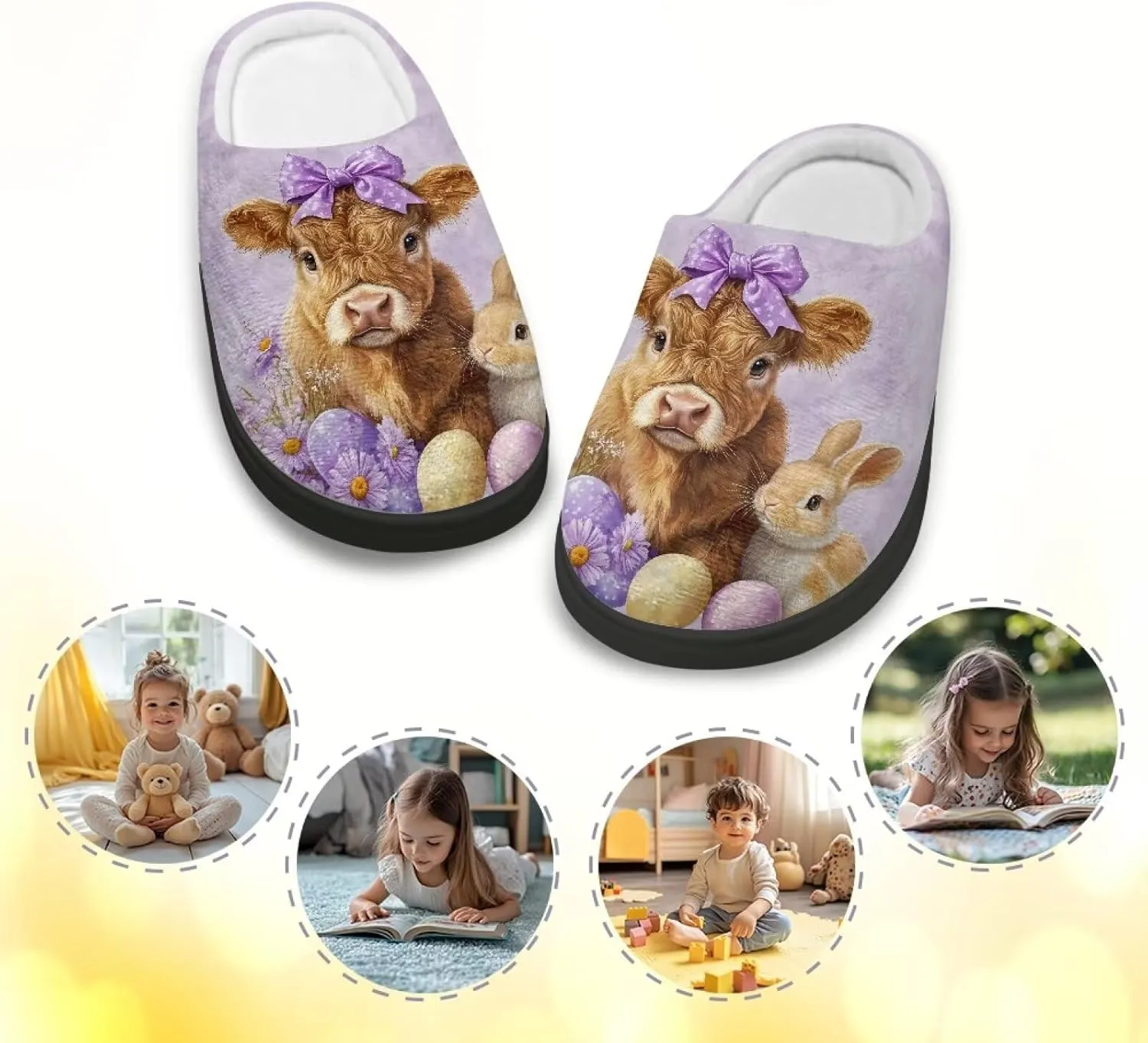 Kids Slip-On House Slipper Fuzzy Soft Non-Slip Outdoor Slippers Warm Comfortable Fluffy Slippers for Toddler US 9-15
