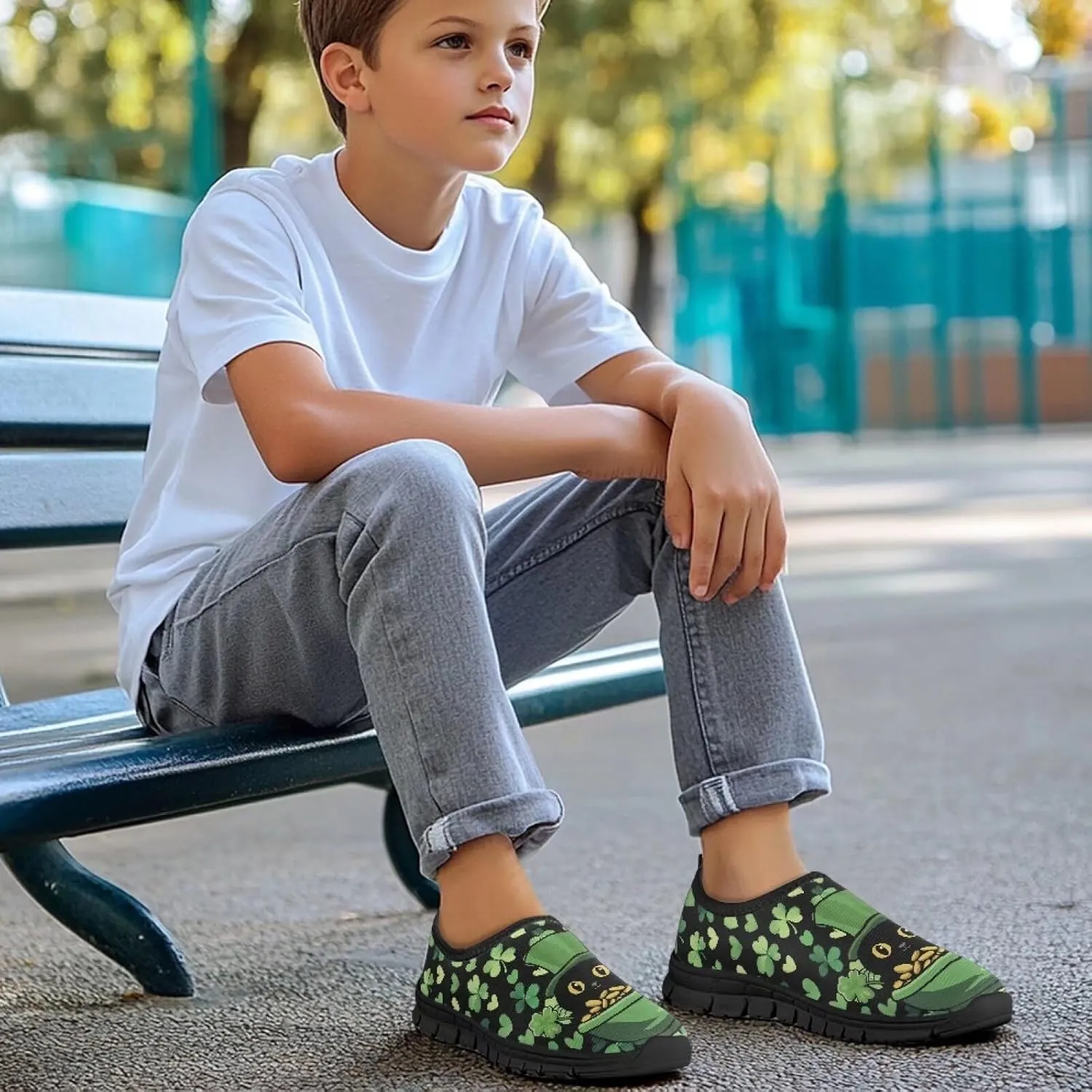 Kids Tennis Shoes Boys Girls Soft Slip On Loafers Lightweight Non Slip Casual Walking Shoe Outdoor Athletic Sneakers Black Sole Size 11-15