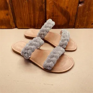 Kingsley Heath Woven Two Strap Mule Silver/Brass/Tan
