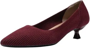 Kitten Heel Pumps for Women Pointed Toe Knit Slip On Foldable Comfortable Casual Formal Dress Shoes