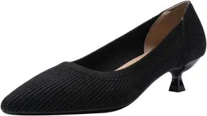 Kitten Heel Pumps for Women Pointed Toe Knit Slip On Foldable Comfortable Casual Formal Dress Shoes
