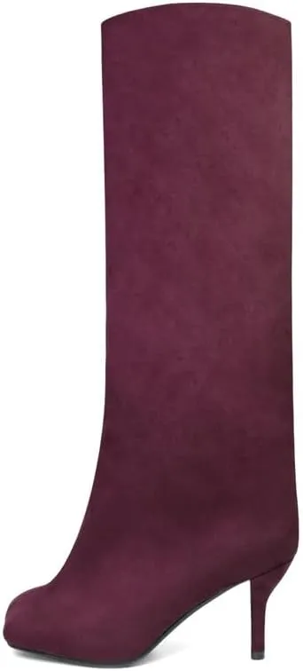 Knee High Boots Wide Calf Women Long Suede Square Toe Bootie Tall Cute Slouchy Fashion Boots Ladies Fall Booties