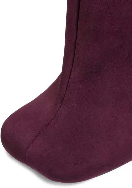 Knee High Boots Wide Calf Women Long Suede Square Toe Bootie Tall Cute Slouchy Fashion Boots Ladies Fall Booties