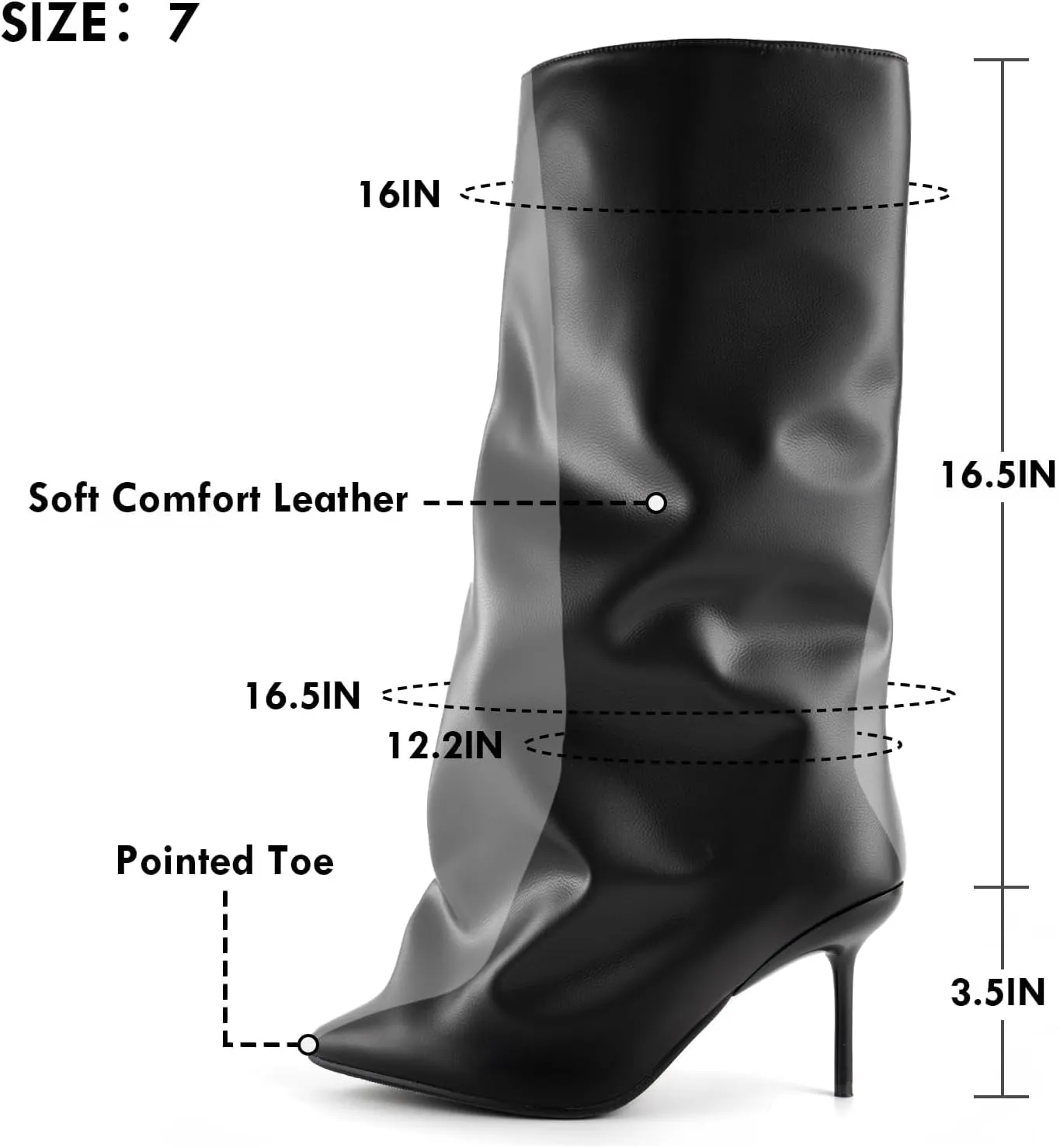 Knee High Boots Women, Slouchy Shark Boots with Pointed Toe Stiletto Heel Long Stylish Pull on High Heel Booties for Women