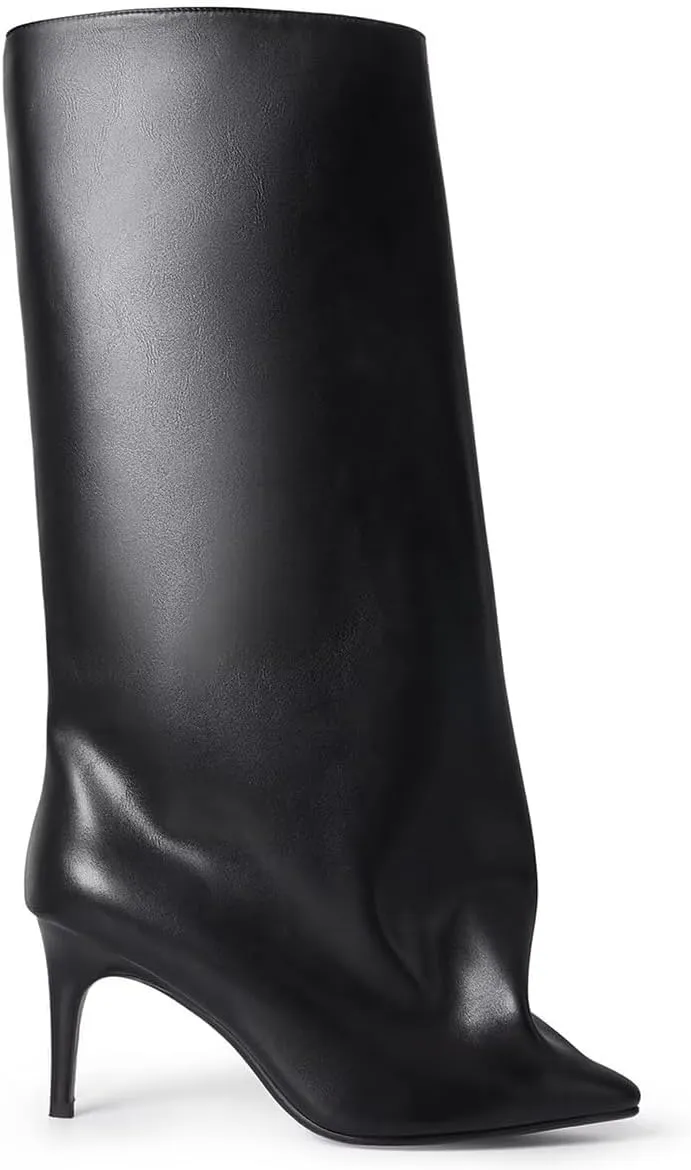 Knee High Boots Women, Slouchy Shark Boots with Pointed Toe Stiletto Heel Long Stylish Pull on High Heel Booties for Women