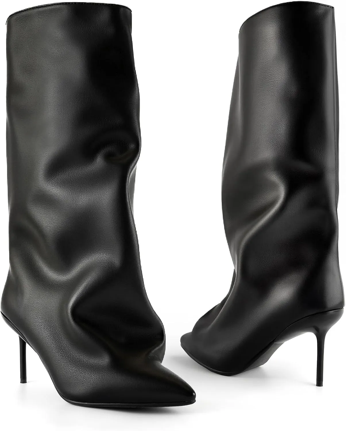 Knee High Boots Women, Slouchy Shark Boots with Pointed Toe Stiletto Heel Long Stylish Pull on High Heel Booties for Women