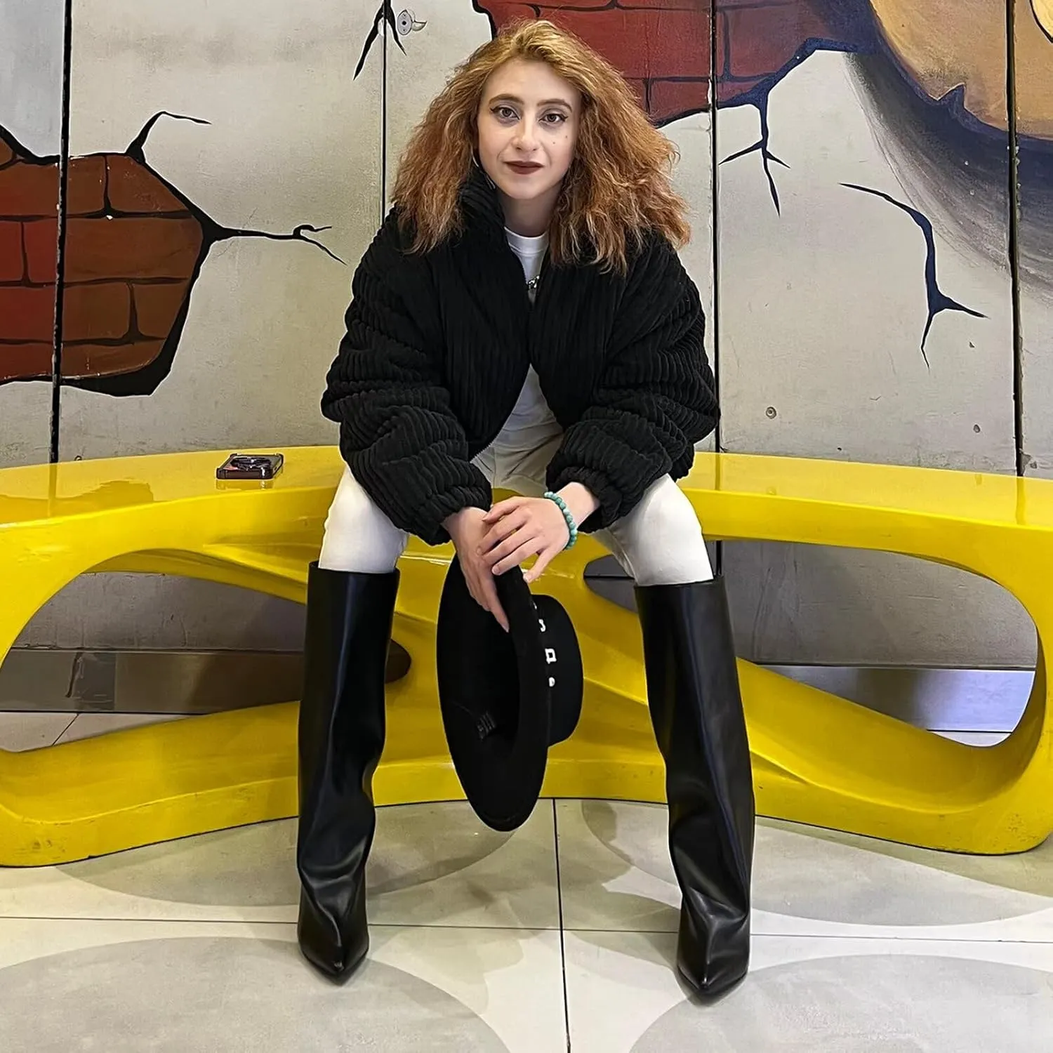 Knee High Boots Women, Slouchy Shark Boots with Pointed Toe Stiletto Heel Long Stylish Pull on High Heel Booties for Women